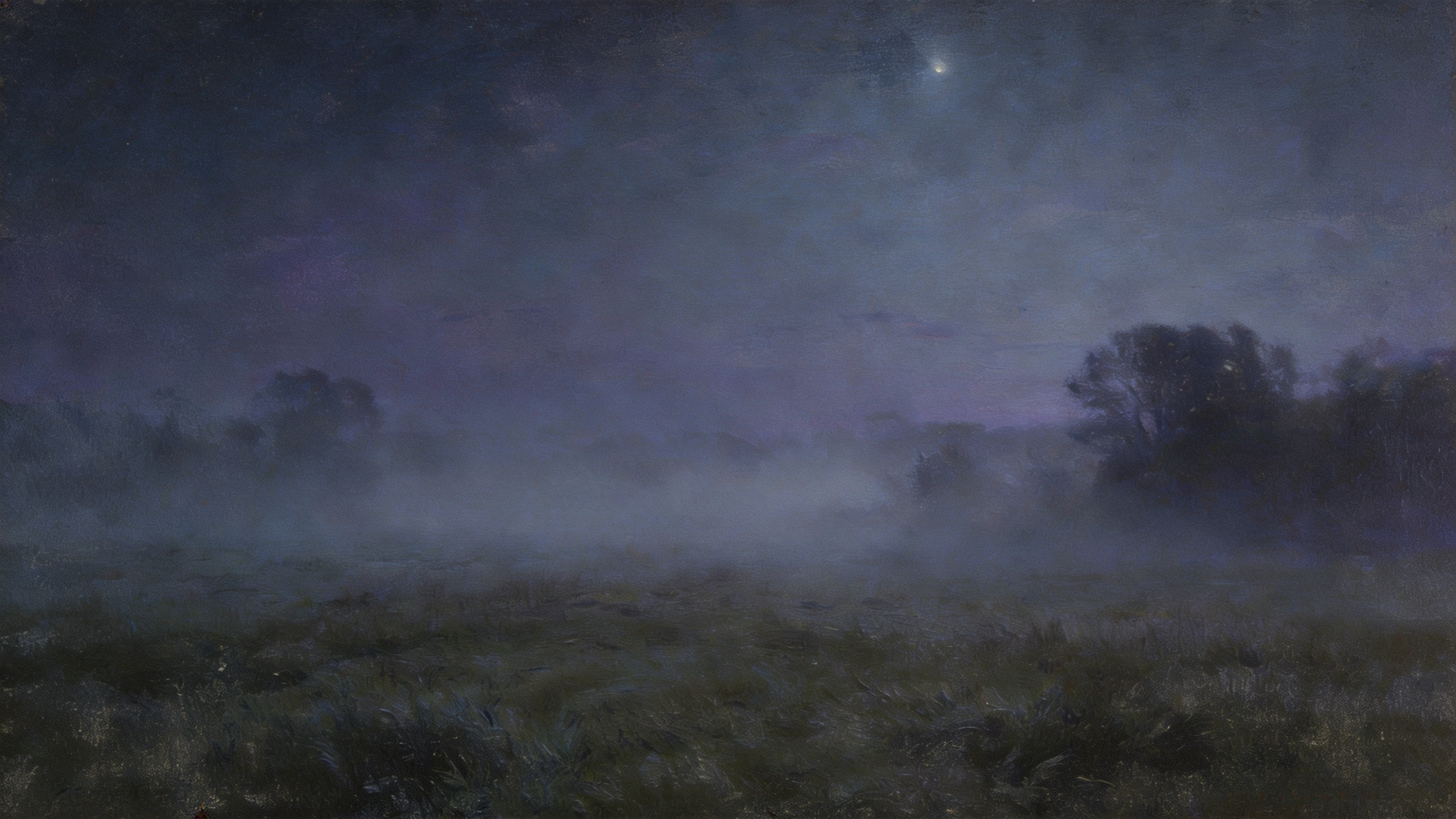 Misty landscape study at night